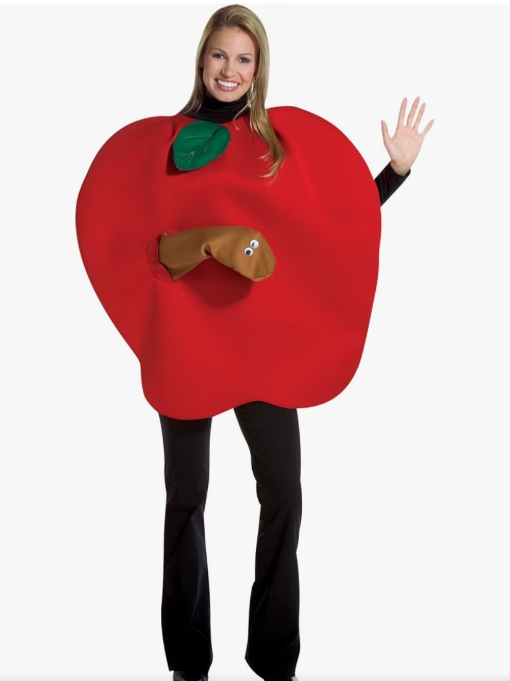 Red Apple Halloween Costume with Leaf and Worm Accent